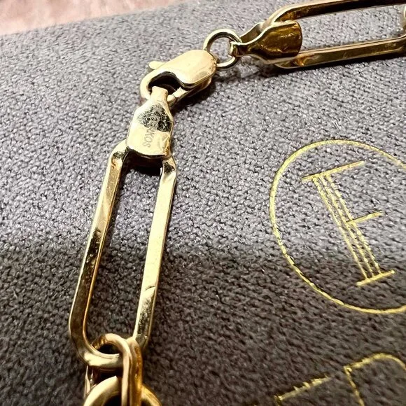 $595 FERKO'S FINE JEWELRY 14K Yellow Gold Paperclip Chain Link Bracelet 6.5" - Picture 6 of 9